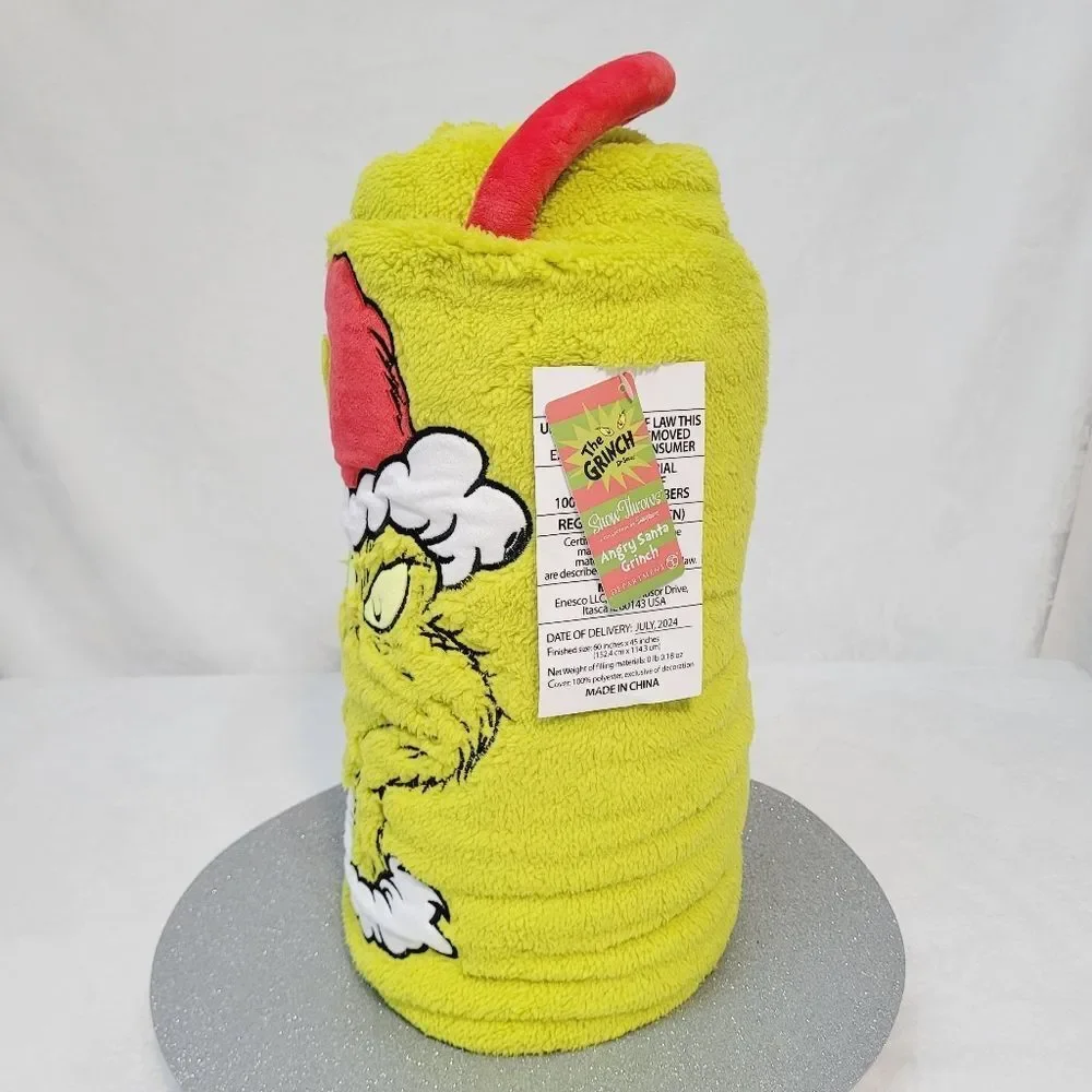 Snowpinions Angry Santa Grinch Throw Blanket Dr Seuss Portable 60 x 45 New